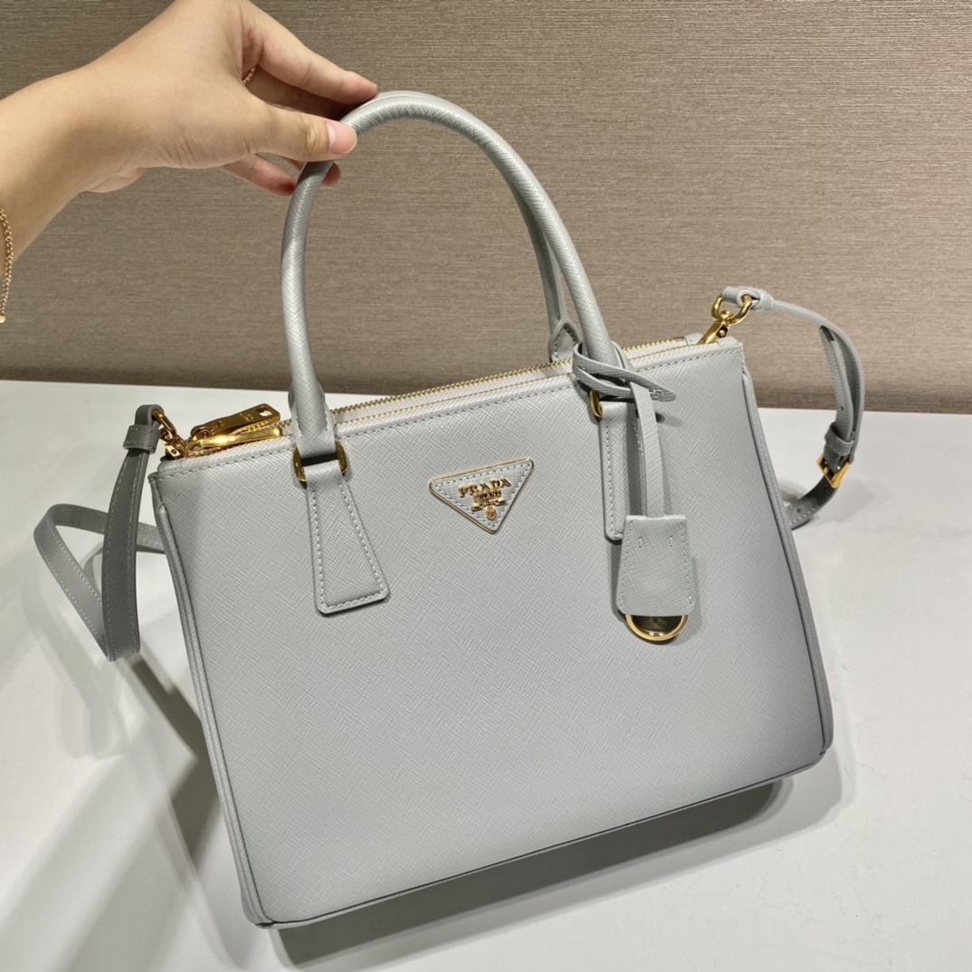 Prada Medium Galleria Saffiano Leather Bag Tote Shoulder Bag Grey White 1BA863